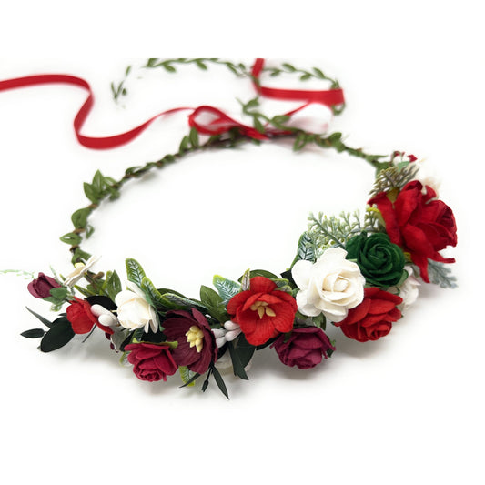 Christmas Flower Crown Red Head Piece Floral Headband Wedding Women Hair Accessories
