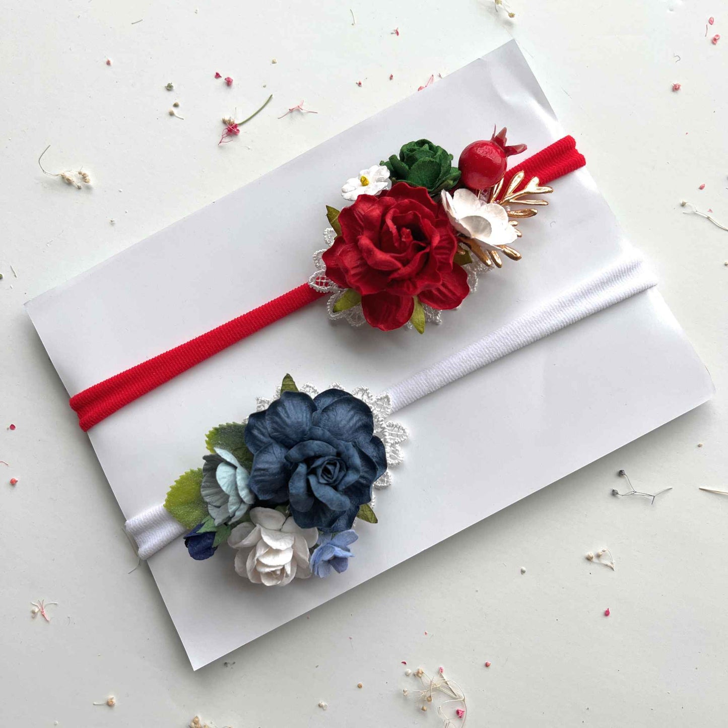 Christmas Red Baby Headband Navy Blue Flower Head Piece