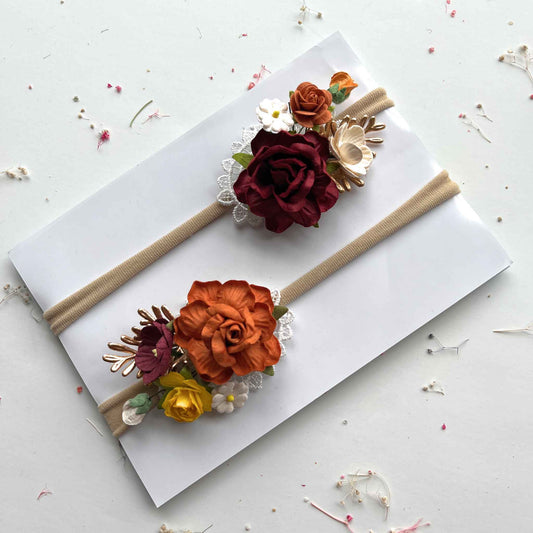 Terracotta Flower Headband Gift for Baby Girl Burgundy Hair Band