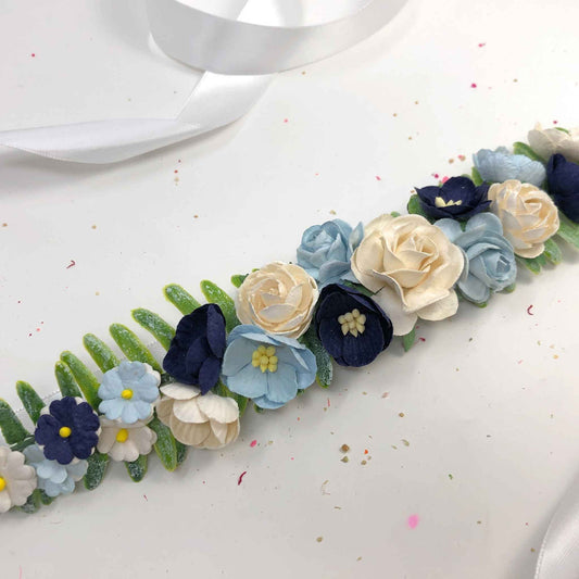 Flower Belt for Dress Blue and White Wedding Floral Sash for Bridesmaid