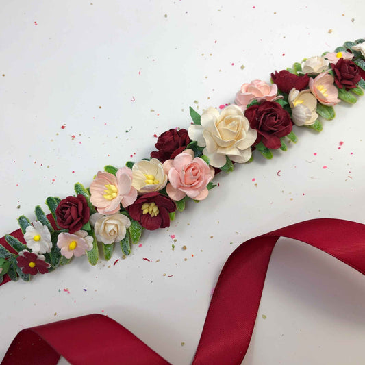 Pink and Burgundy Wedding Flower Sash Belt