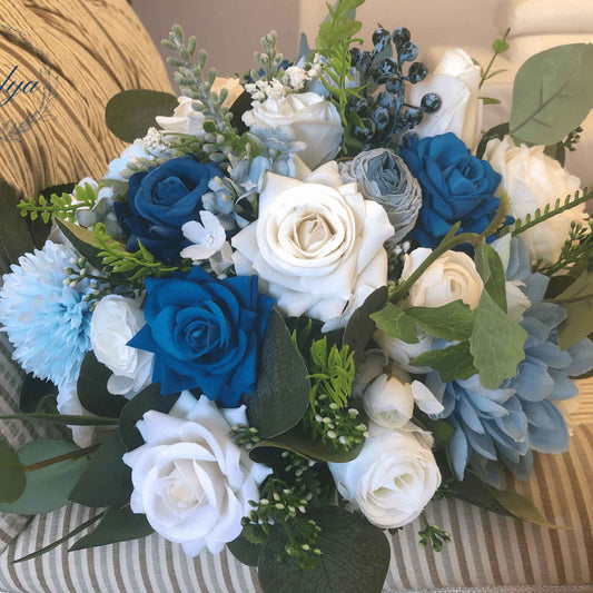 Blue wedding flower bouquet artificial flower bouquet greenery bridal bouquet bridesmaid bouquet
