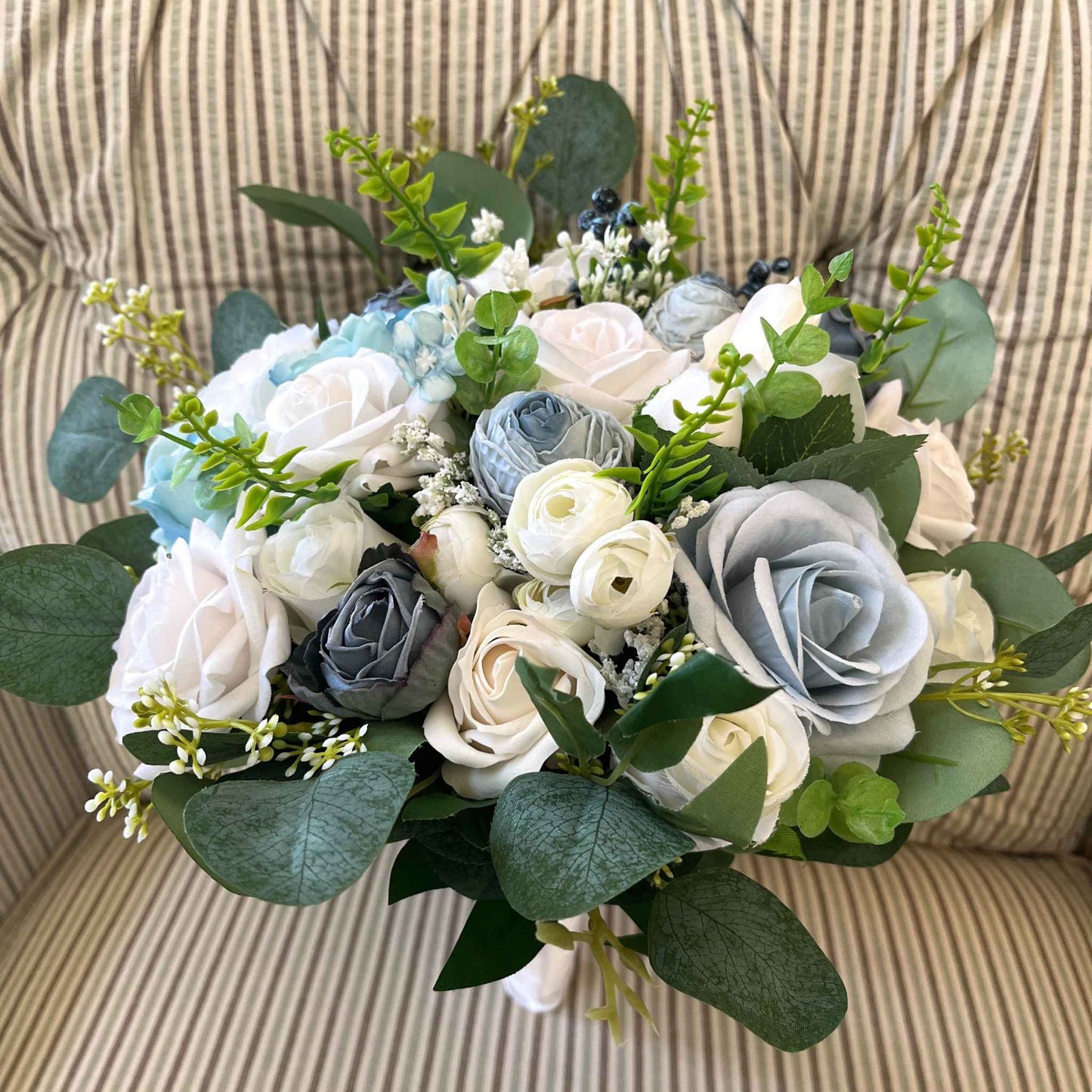 Wedding Bouquet Dusty Blue Flower Bouquet Artificial Bridal Bouquet Real Touch Bridesmaid Bouquet