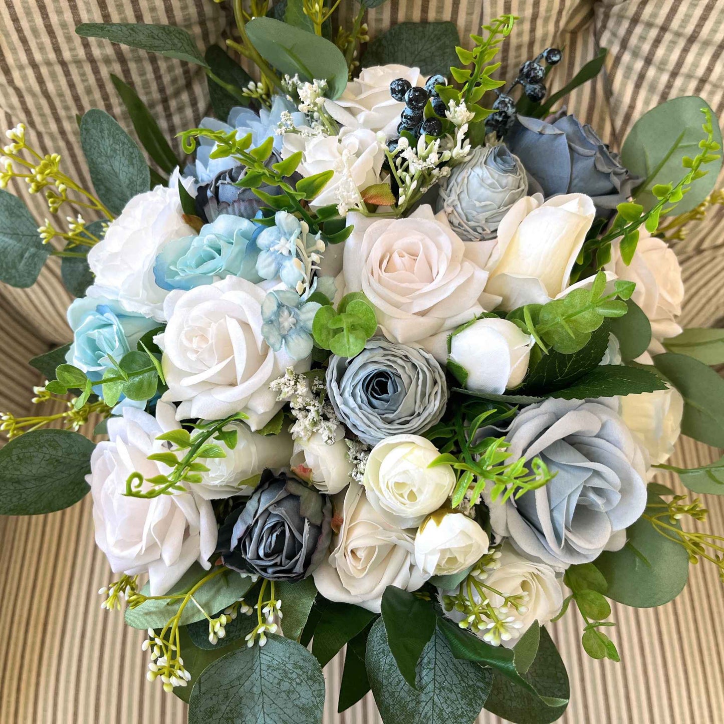 Wedding Bouquet Dusty Blue Flower Bouquet Artificial Bridal Bouquet Real Touch Bridesmaid Bouquet