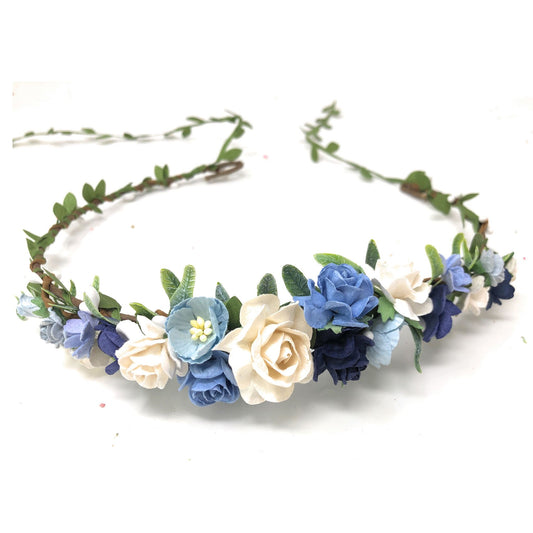 Blue Flower Crown Wedding Flower Headpiece Women Headband Hair Accessories