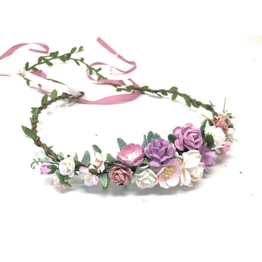 Dusty Rose Flower Crown Wedding Floral Headpiece Women Headband Hair Accessories