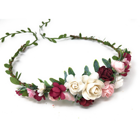 Burgundy Flower Crown Wedding Pink Headpiece Women Headband Hair Accessories