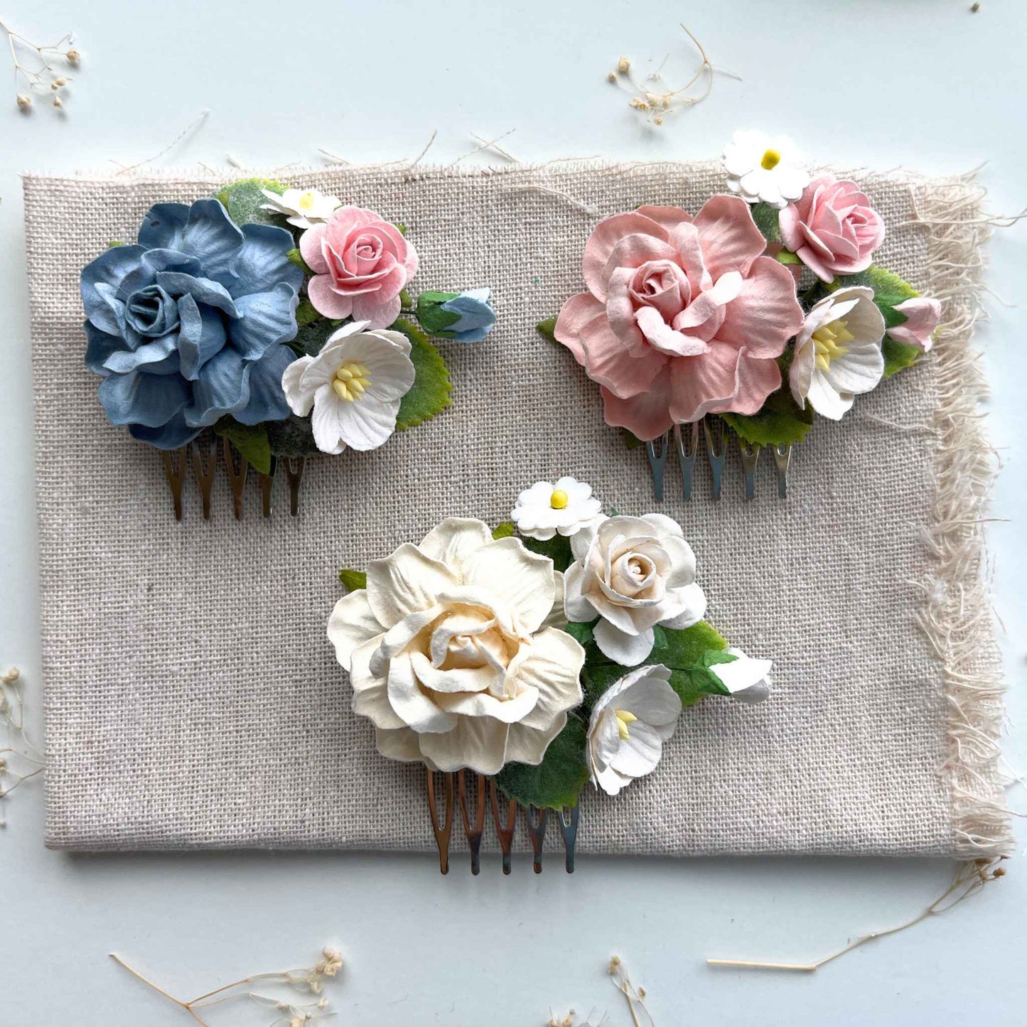 Flower hair comb hair piece Hair Accessories Wedding Women White Blush Pink and Blue