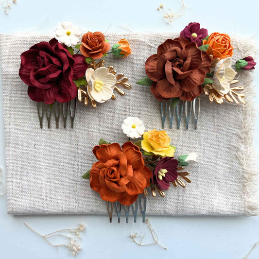 Terracotta Flower Hair Comb Fall Hair Piece Wedding Accessories