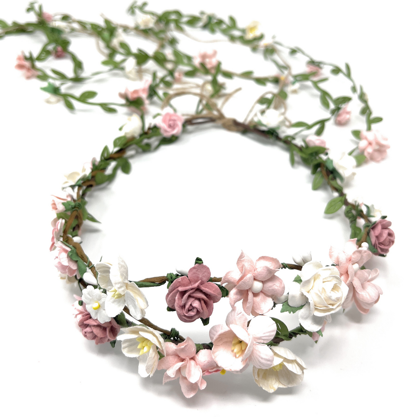 Prom Hairstyle Blush Flower Crown with Vines Boho Bridal Headband Artificial Crown