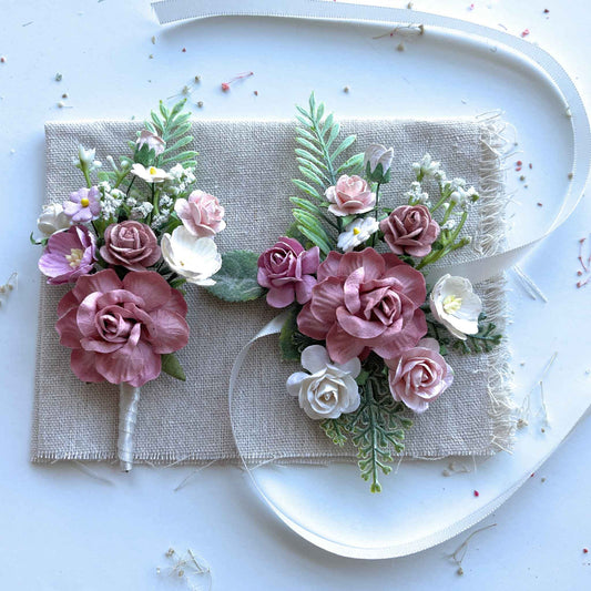 Dusty Rose Boutonniere and Corsage Set Flowers Prom Wedding