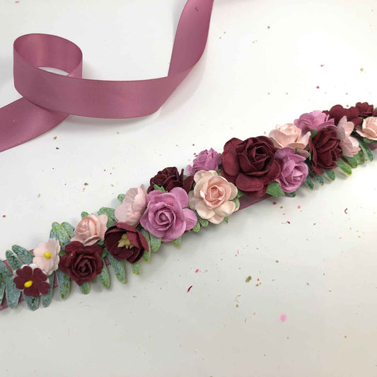 Burgundy Pink and Mauve Dusty Rose Wedding Flower Belt