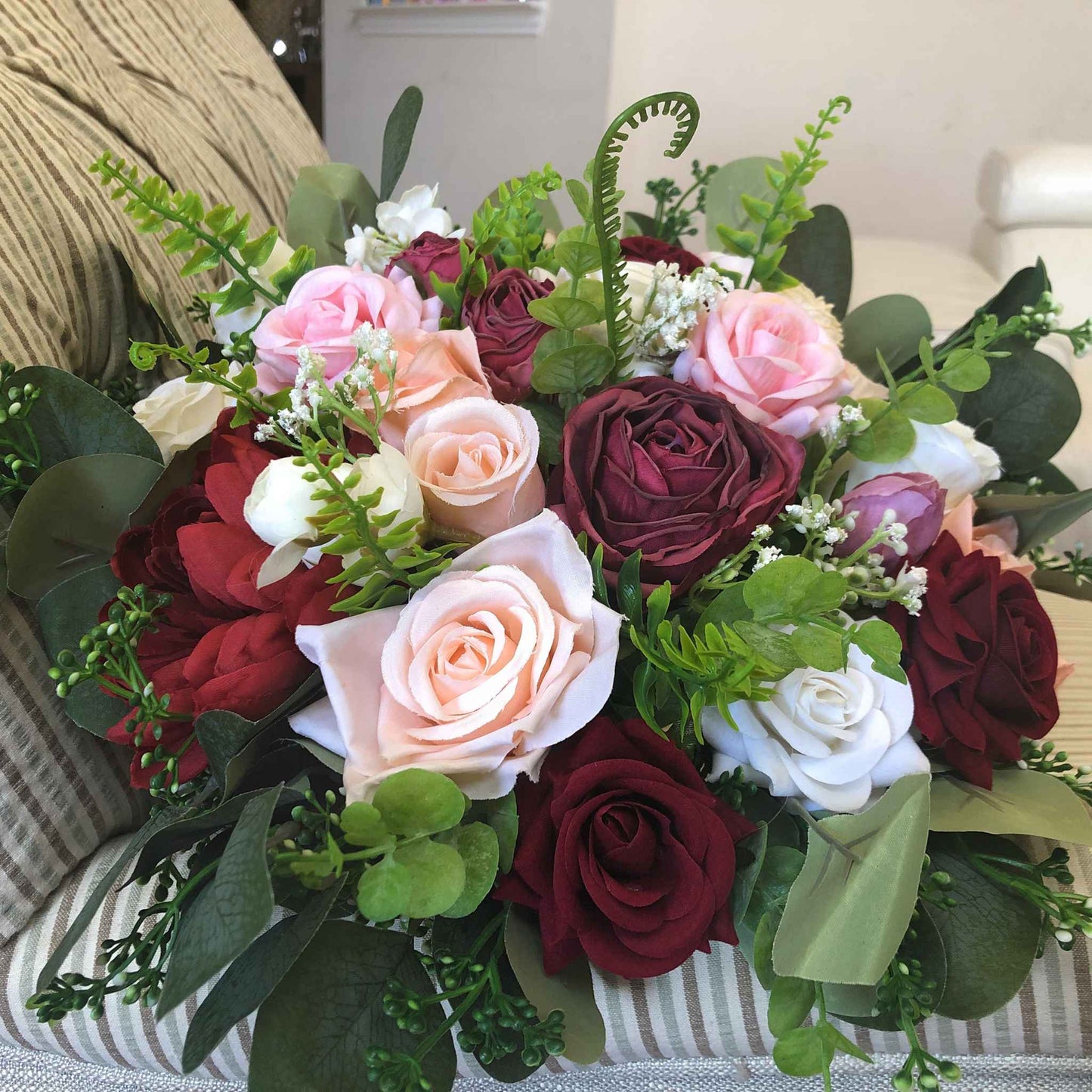 Elegant Wedding Bouquet Pink and Burgundy Bridal Bouquet Artificial Flower Bouquet Bridesmaid Bouquet