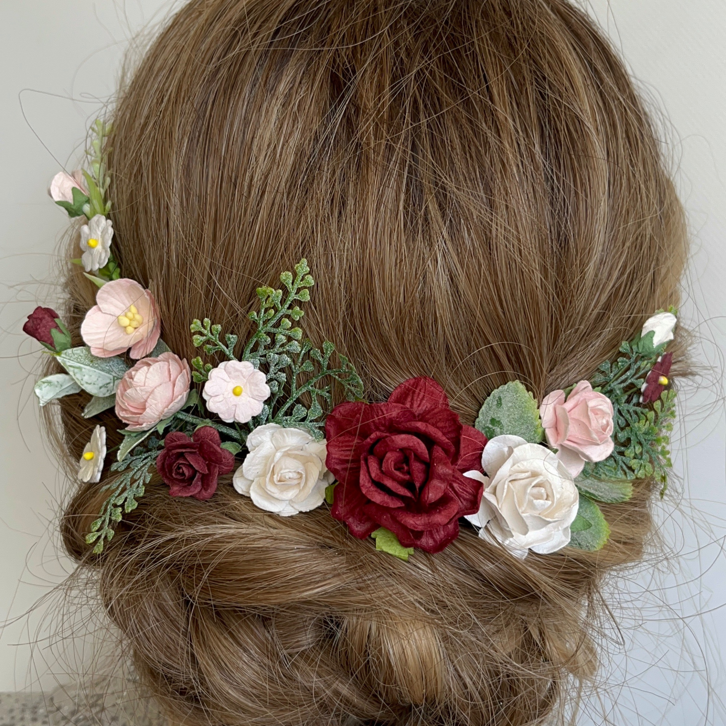 Burgundy and Pink Flower Clips Rose Bridal Hair Pieces Wedding Set 28