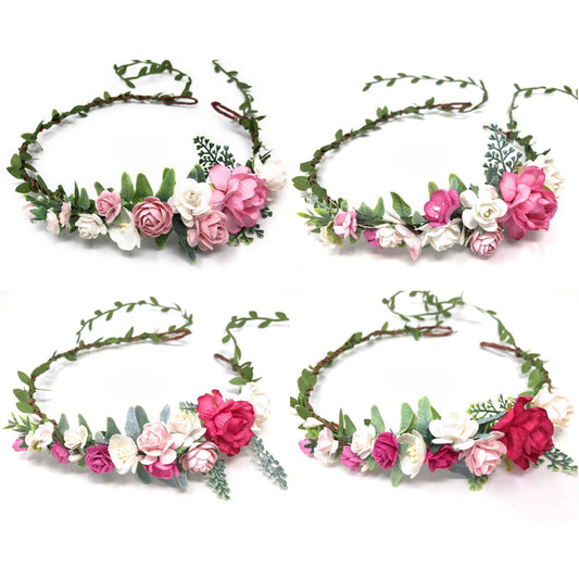 Pink and White Flower Girl Crown Wedding Halo Headband