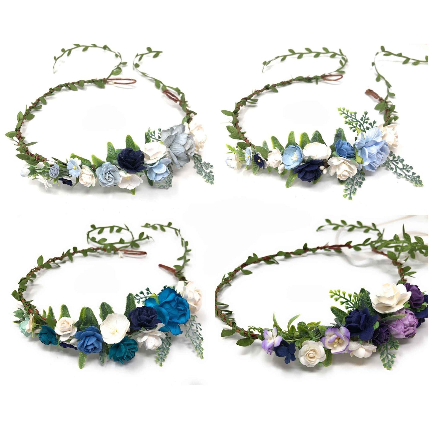 Blue and White Flower Crown Women Photo Shoots Wedding Head Piece