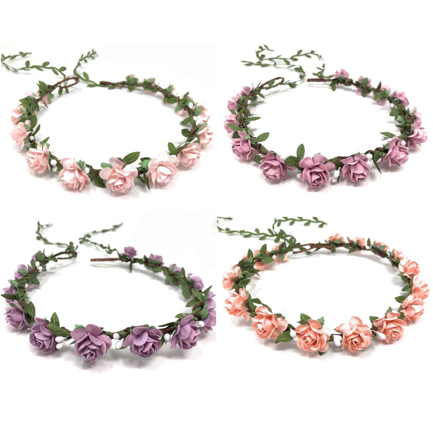 Pink Flower Crown Baby Girl Headband Women Headpiece Hair Accessories