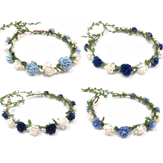 Rose Floral Headband Blue Flower Girl Crown Women Hair Accessories