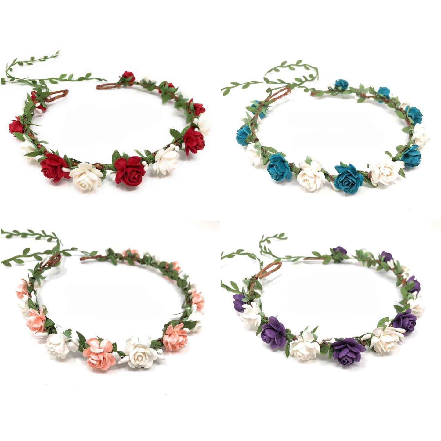 Red Flower Crown Toddler Girl Teal Headband Women Head Piece