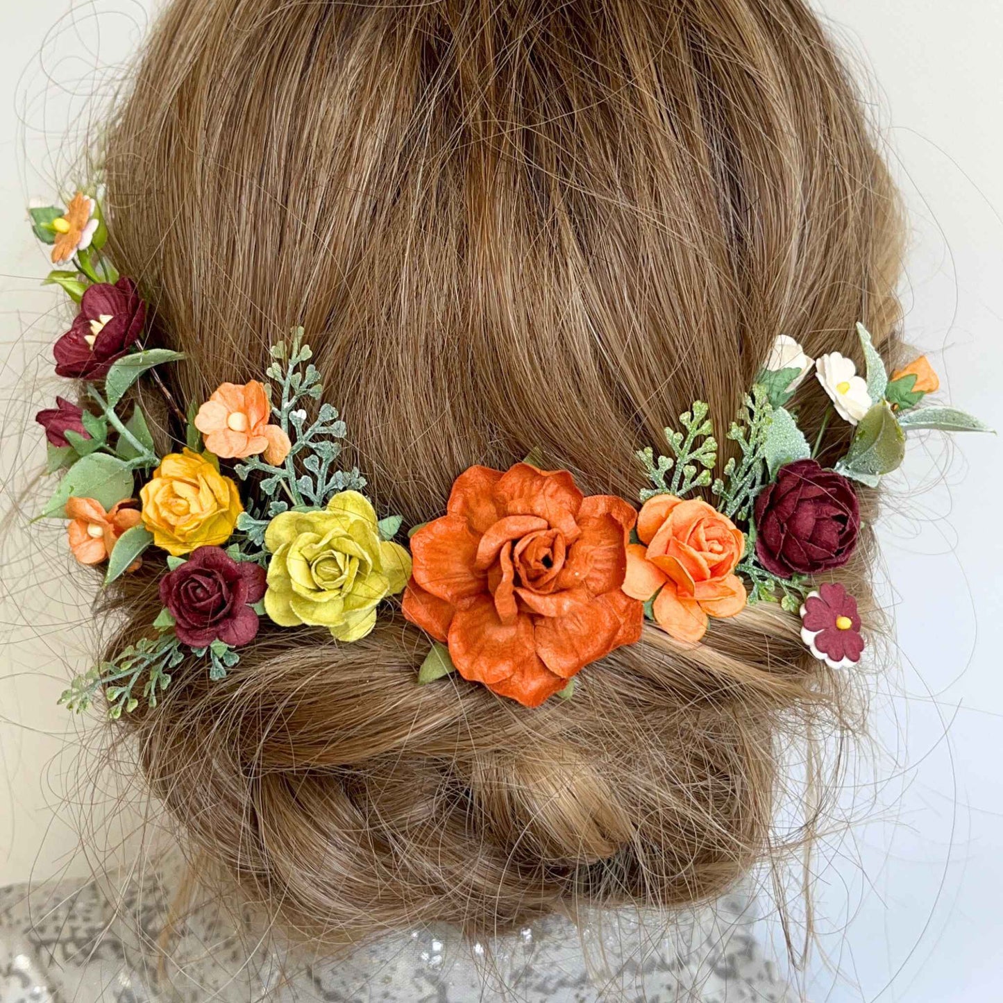 Flower Hair Pins Burgundy and White Bridal Hair Pieces Wedding Hair Clips Flower Set 22