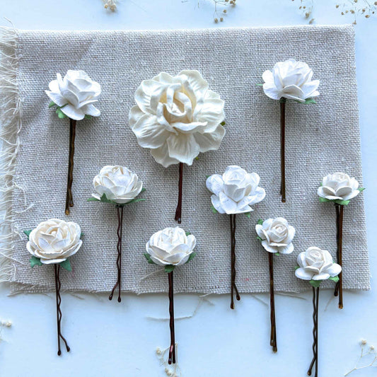White Rose Hair Pins for Bridal Braids Hair Pieces for Girls and Women