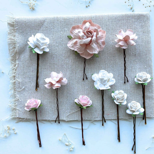 Blush and White Bridal Hair Pieces Wedding Braided Hairstyle Flower Pins