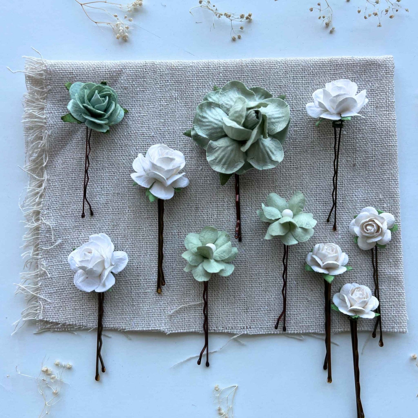 Prom Hair Pins Bridal Hair Pieces Rose Wedding Flower Sage Green and White