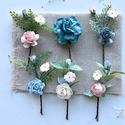 Blue Flower Clips Hair Pins Bridal Hair Pieces Wedding Set 13