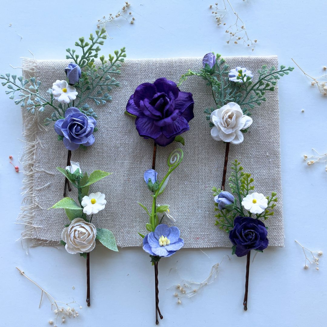 Purple Hair Clips Flower Bridal Hair Pieces Wedding Set 25