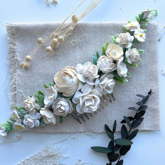 White Flower hair comb Ivory hair piece Hair Accessories Wedding Women